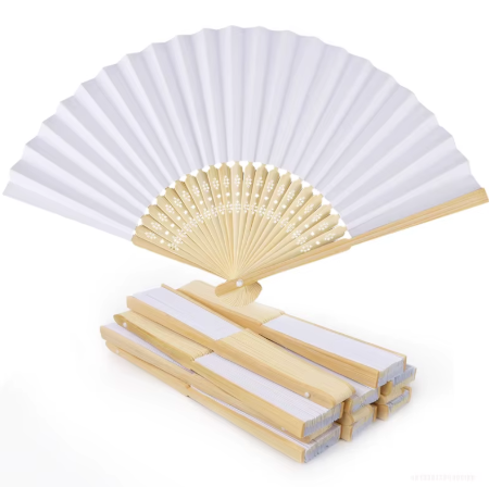 Abanicos Blancos de Papel con Mango Plástico x 12 Unidades
