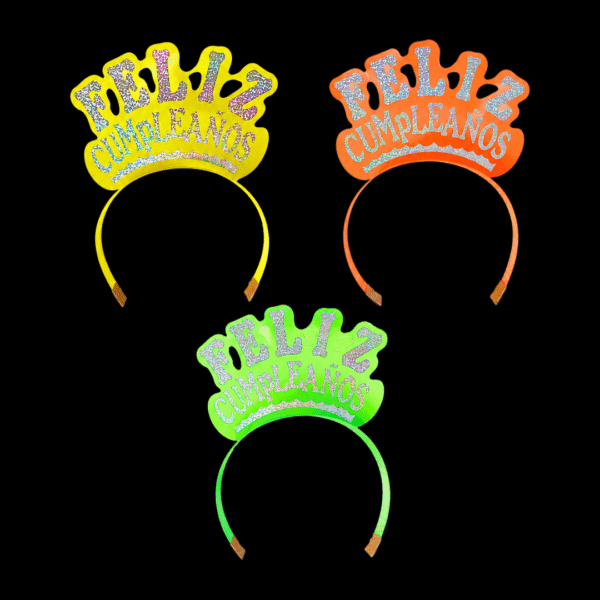 Diademas Neón Feliz Cumpleaños x 12 Unidades