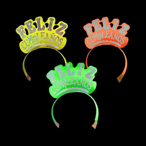 Diademas Neón Feliz Cumpleaños x 12 Unidades